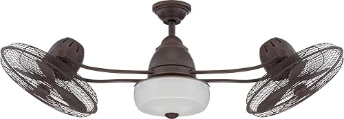 Craftmade BW248AG6 - Ventilador de techo retroindustrial para interiores y exteriores, 48 pulgadas, con luz y control remoto, bronce envejecido