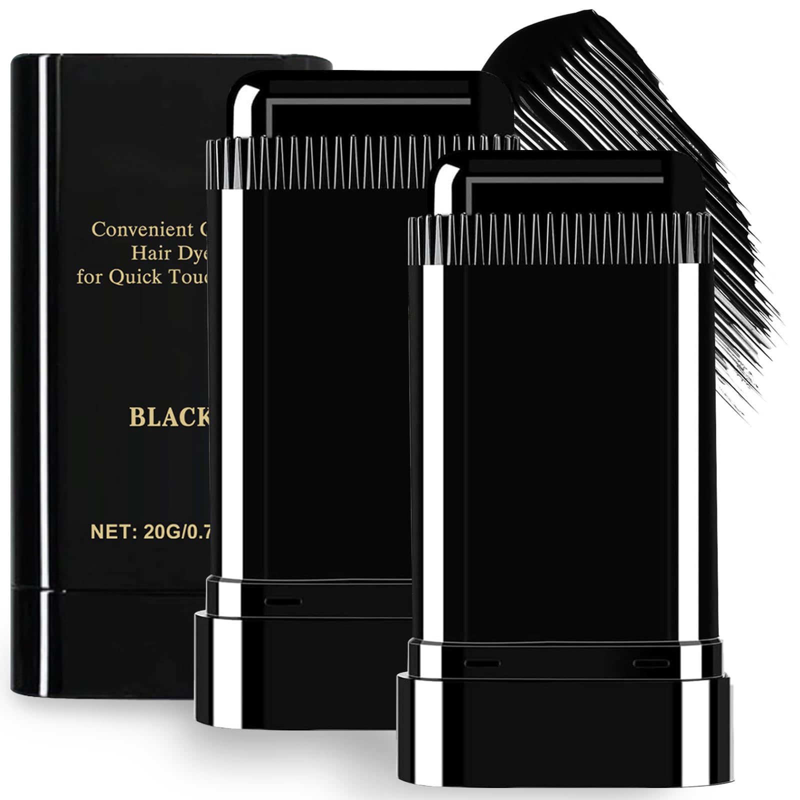 Hair Dye Comb - 2-in-1 Color Correction Stick to Cover Gray & White Hair - Waterproof, Sweat-Proof, Safe & Convenient Instant Dyeing for Quick Root Touch-Up - Portable for Men & Women, Black (2-Pack) 1.4 Ounce (Pack of 2) black