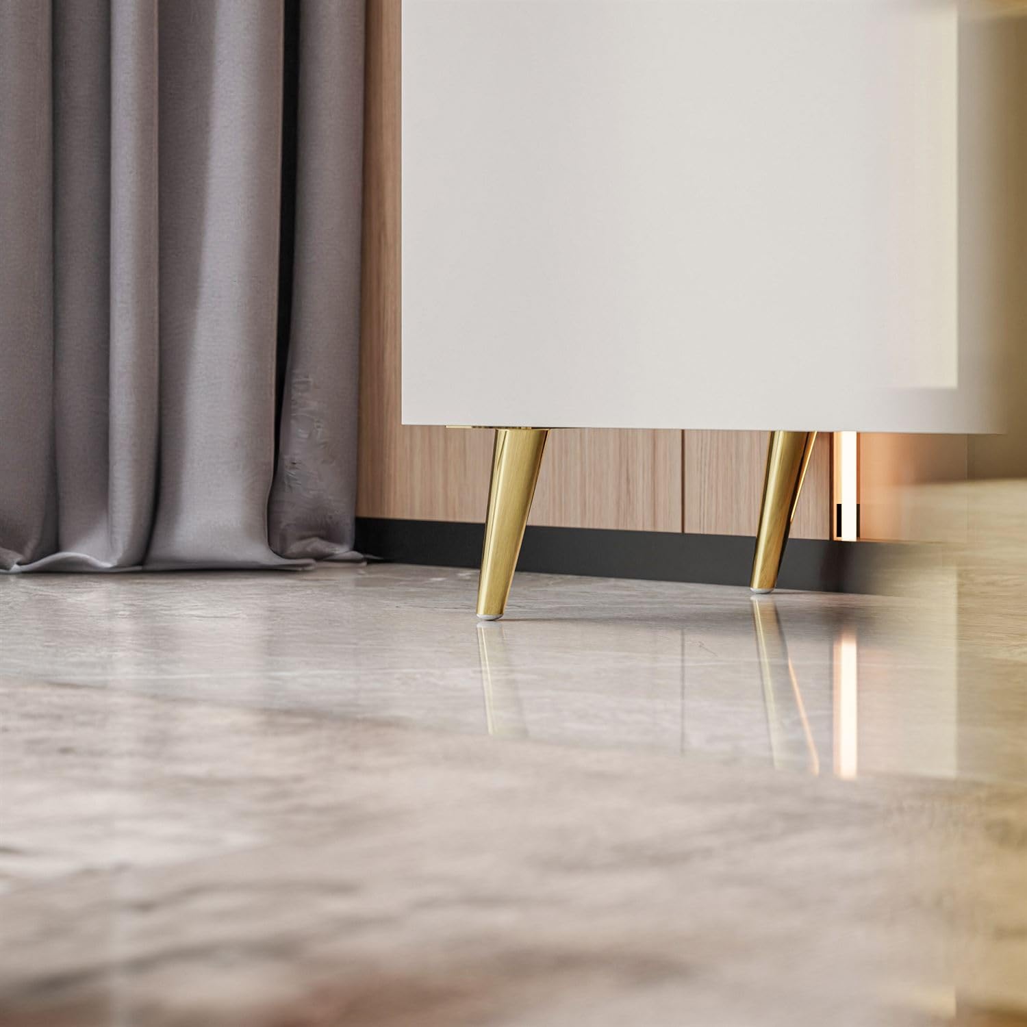 Lookway TV-Schrank Aurora Kaschmir Matt 180 cm Hängeschrank Oder Auf Füßen Gold Dekorative Leiste Mit LED-Option Modernes Wohnzimmermöbel (ohne LED Beleuchtung, Stehend- schräge Gold Chrom Beine)