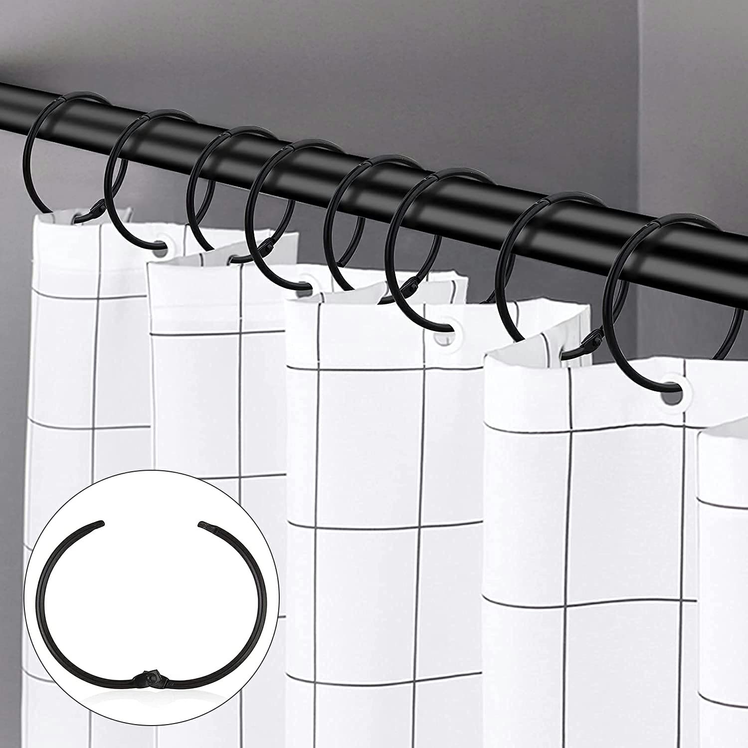 24 Anelli Per Tende WADY 50mm In Acciaio Inox Nero - Clip Resistenti E Antiossidanti Per Aste Portatende - 2