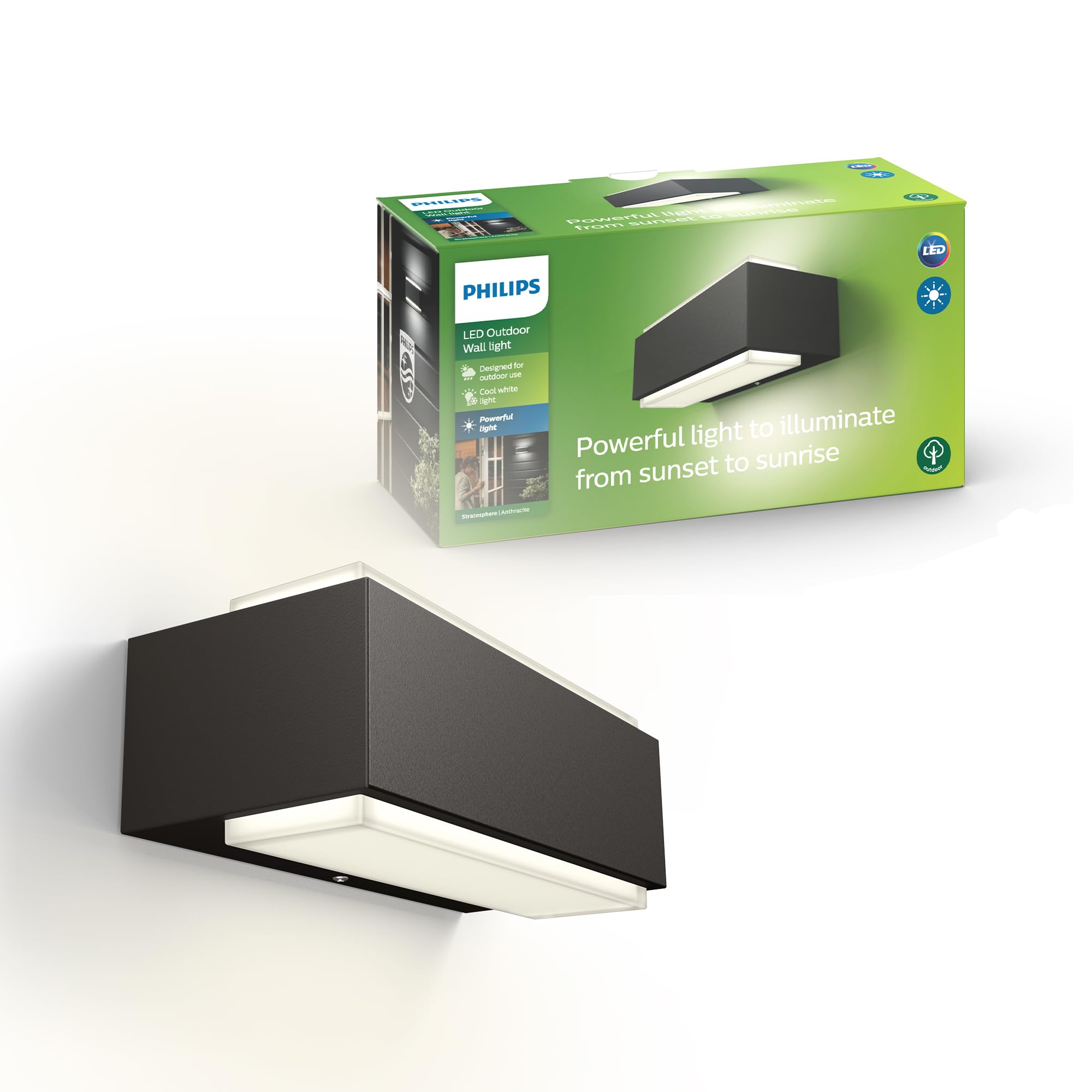 Philips myGarden Stratosphere Aplique LED, luz blanca fría, IP44, iluminación exterior, resistente a la humedad y la intemperie, 4.5 W, aluminio, antracita