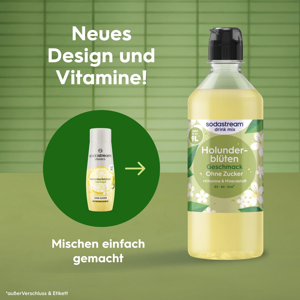 Sodastream drink mix Holunderblüte ohne Zucker – zuckerfreier Sirup für gesprudeltes & stilles Wasser, 4er Pack (4 x 440 ml), mit Vitamine & Mineralstoff, ergibt bis zu 9L Fertiggetränk