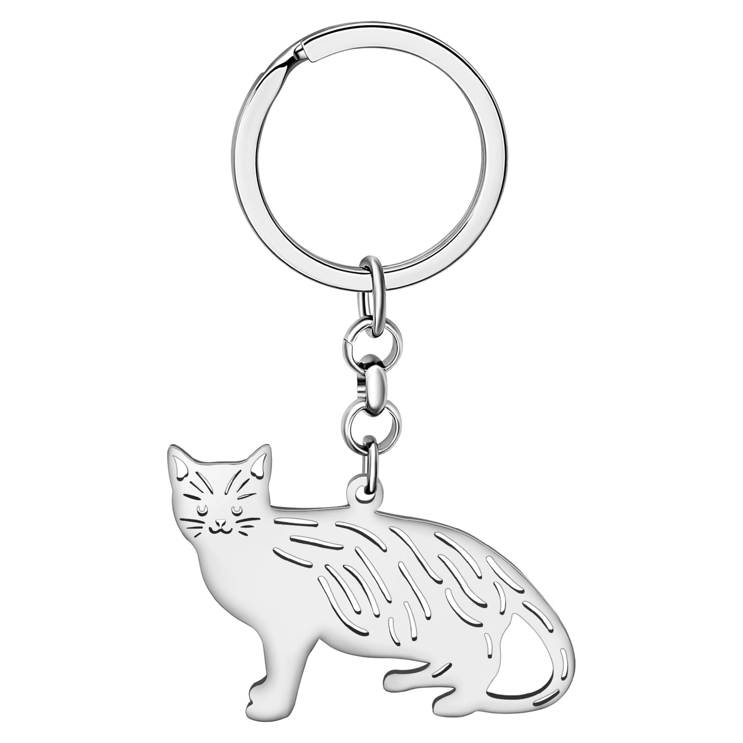 BAMAY Stainless Steel Cute Cat Keychain Kitten Keyring Pets Jewelry Cat Gifts for Cat Lovers Women Girls Charms