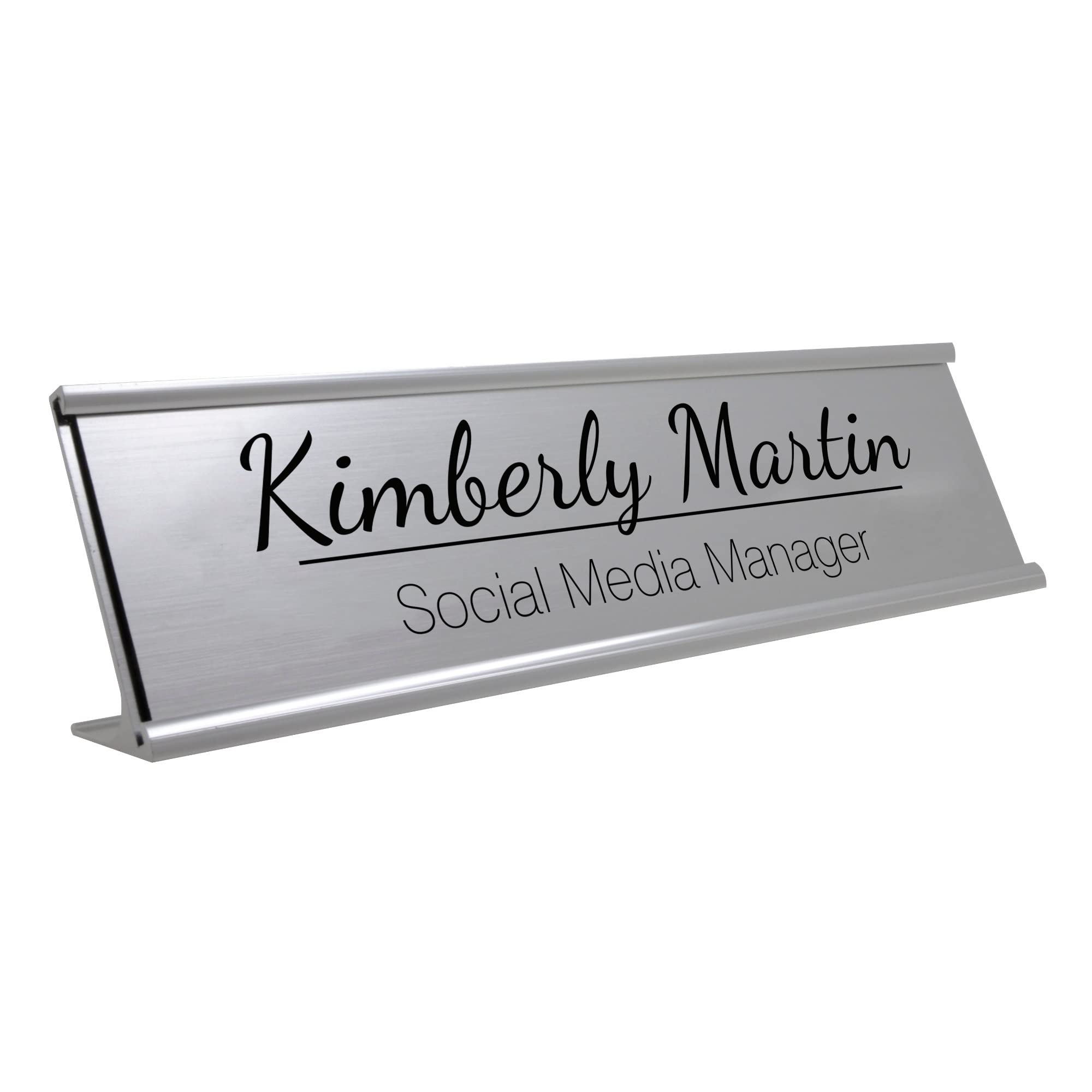 Badgemaster Custom Personalised Engraved Aluminium Office Home Desk Name Dividing Line Plaque Silver Gold Front Plate Bespoke Modern Gift Teacher Graduate Manager Assistant Executive
