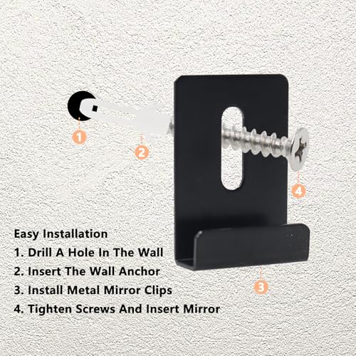 Image of Metal Mirror Clip,ULIFESTAR SUS304 Wide Channel Mirror Hanger Clip,Large Mirror Retainer Clip,Heavy Frameless Mirror J-Channel Mount Wall Clips with Screw (35*25mm /1.38*0.98 inch Black 16PCS)
