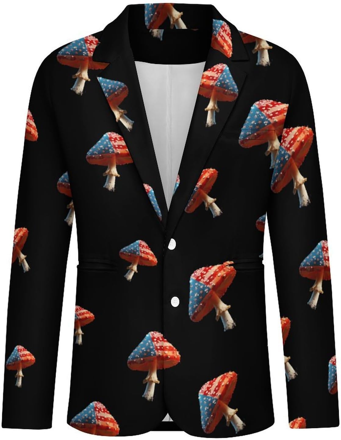 Mushroom U.S. Flag Printed Men's Blazer Slim Fit Suit Jackets 6X-Large