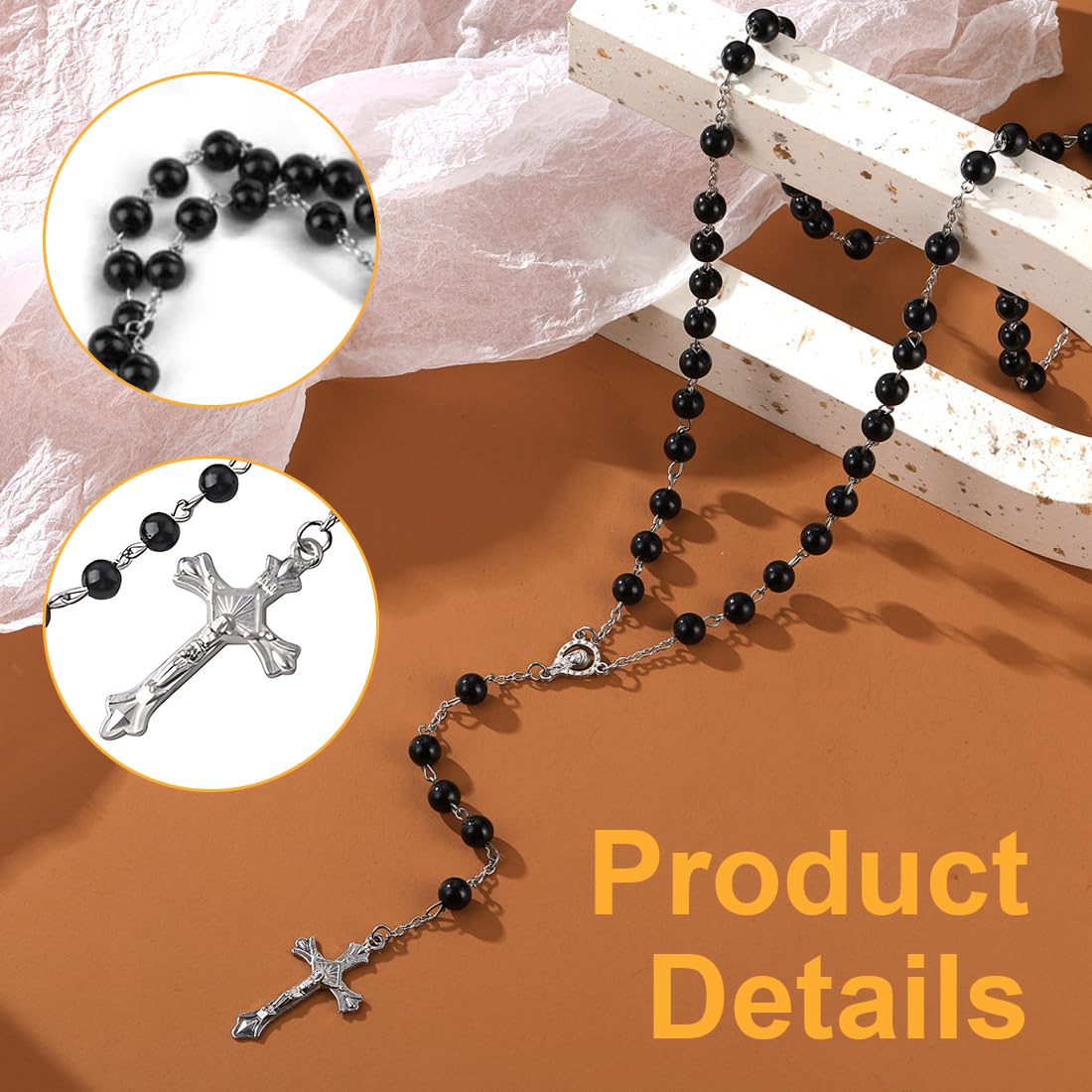 Rosenkranz Aus Holz - Katholischer Gebetskranz Mit Retro-Kreuz Für Kommunion