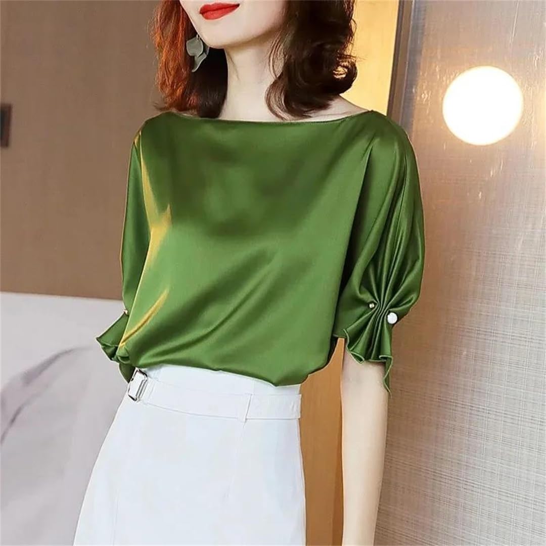 Yeuyyben Camicetta estiva da donna, elegante, con scollo a V, a maniche corte, alla moda, coreana, leggera, casual