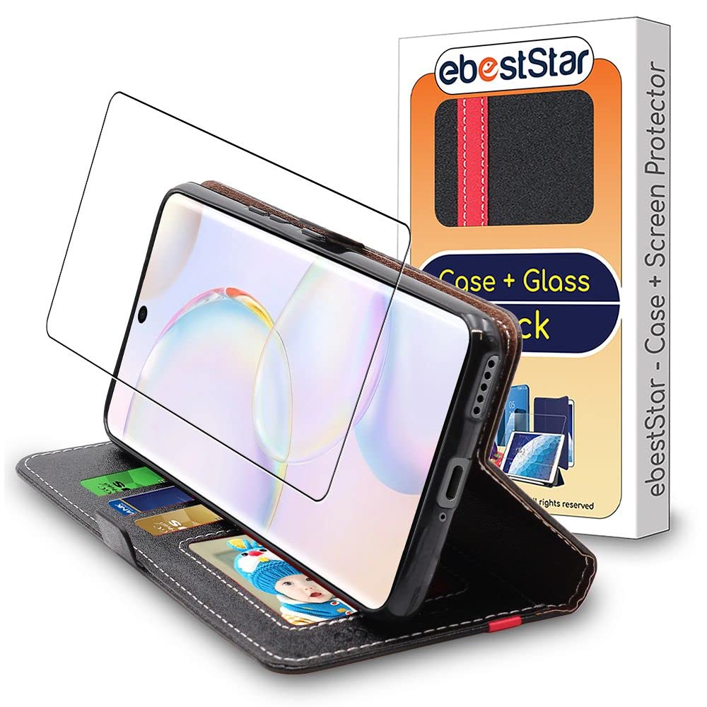 ebestStar - Cover per Xiaomi Redmi Note 7, Note 7 Pro, Custodia Libro Protezione Portafoglio, Pelle PU Porta Carte, Nero/Rosso + Vetro Temperato