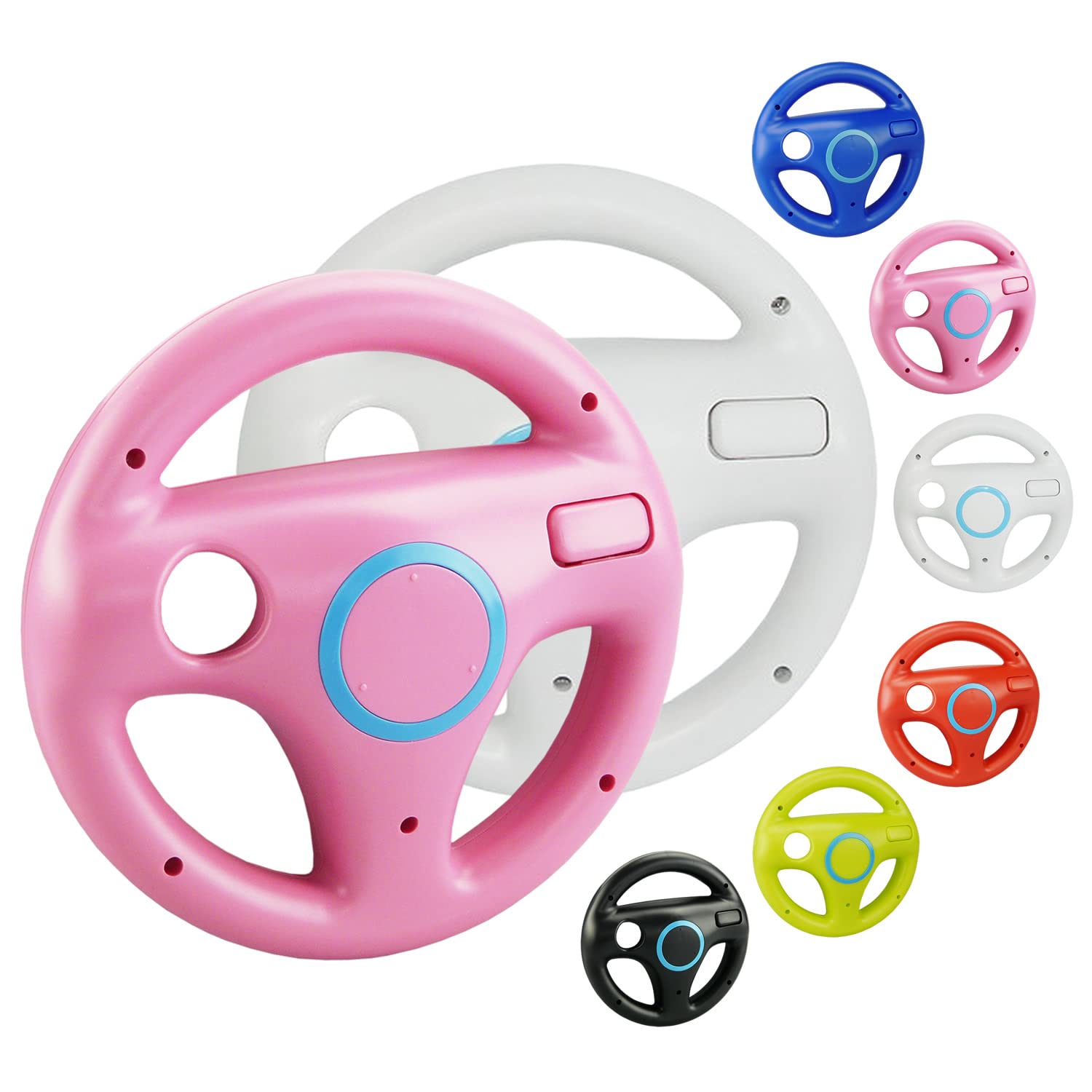 smardy 2x Volante da Corsa Bianco e Rosa Racing Wheel Compatibile con Nintendo Wii Telecomando Controller per Mario Kart Game, Giochi di Guida