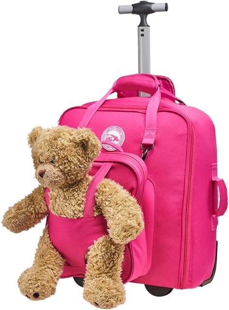 Cabin Max Underseat Children's Bear Bag 30L 45x36x20cm Trolley Backpack with Removable Bag (Pink)