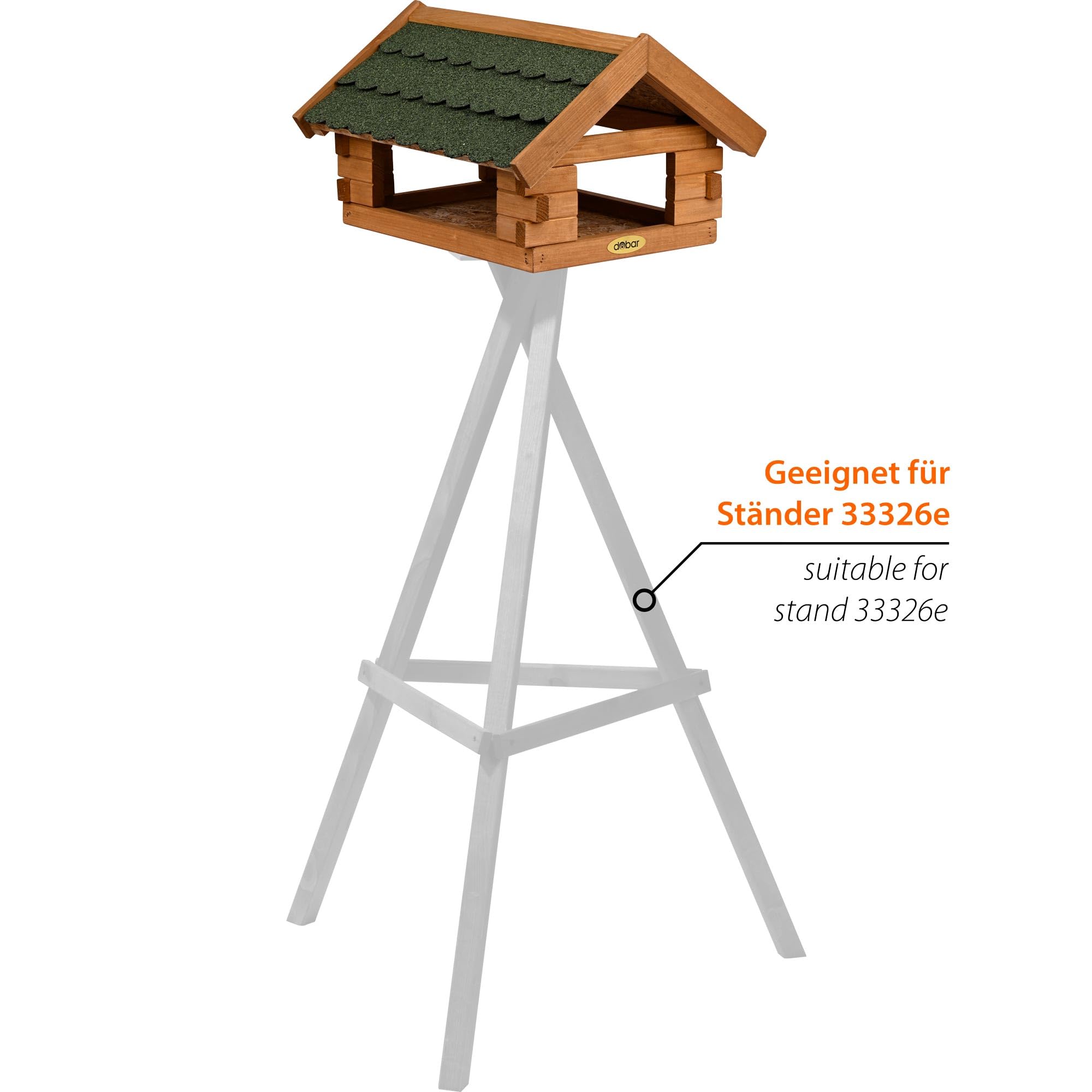 dobar® Vogelhaus Blockhaus mit Bitumendach - Vogelfutterhaus aus Holz wetterfest lasiert - Futterstation für Wildvögel stehend für Ständer - Grün