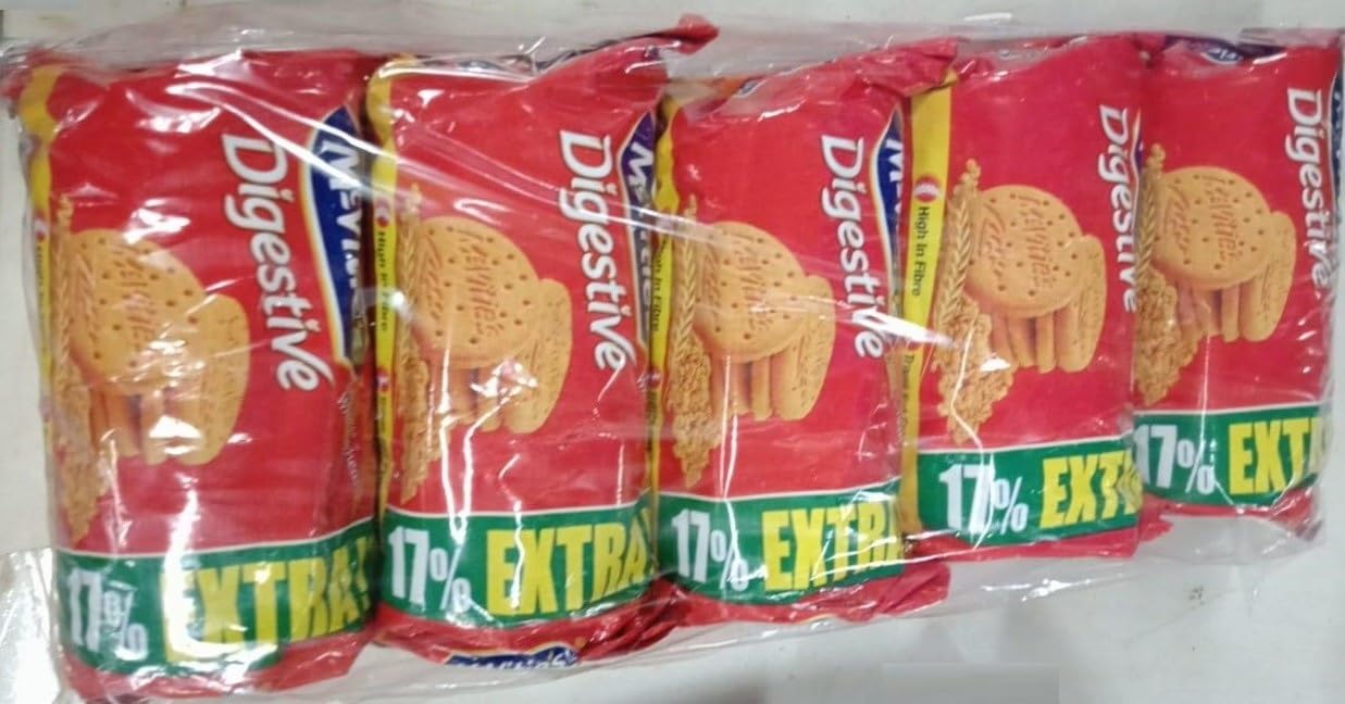McVitie's Digestive High Fibre biscuits with Goodness of Wholewheat, 100g - Pack of 5