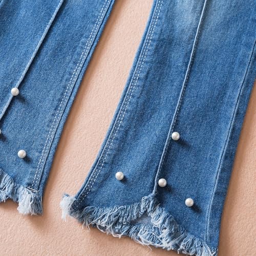 HNXDYY Girl Flare Jeans Casual Denim Elastic Wasit Pants Kids Clothes with Pocket4