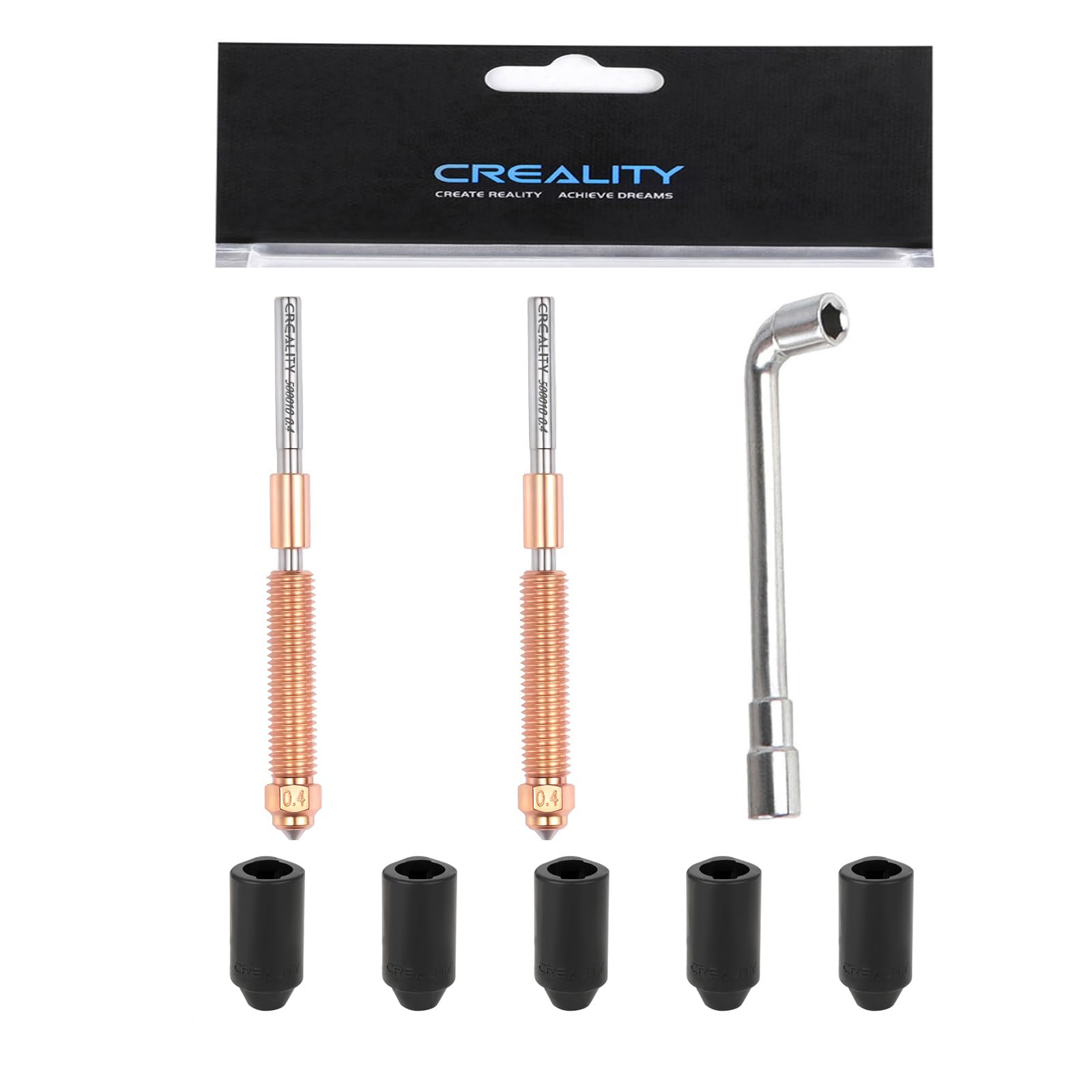 Creality K2 Plus/Hi Combo Nozzle, for Creality Hi, K2, K2 Pro, K2 Plus 3D Printer, 2PCS 0.4mm Unicorn Nozzles, 5PCS Silicone Socks, 1PCS Nozzle Wrench