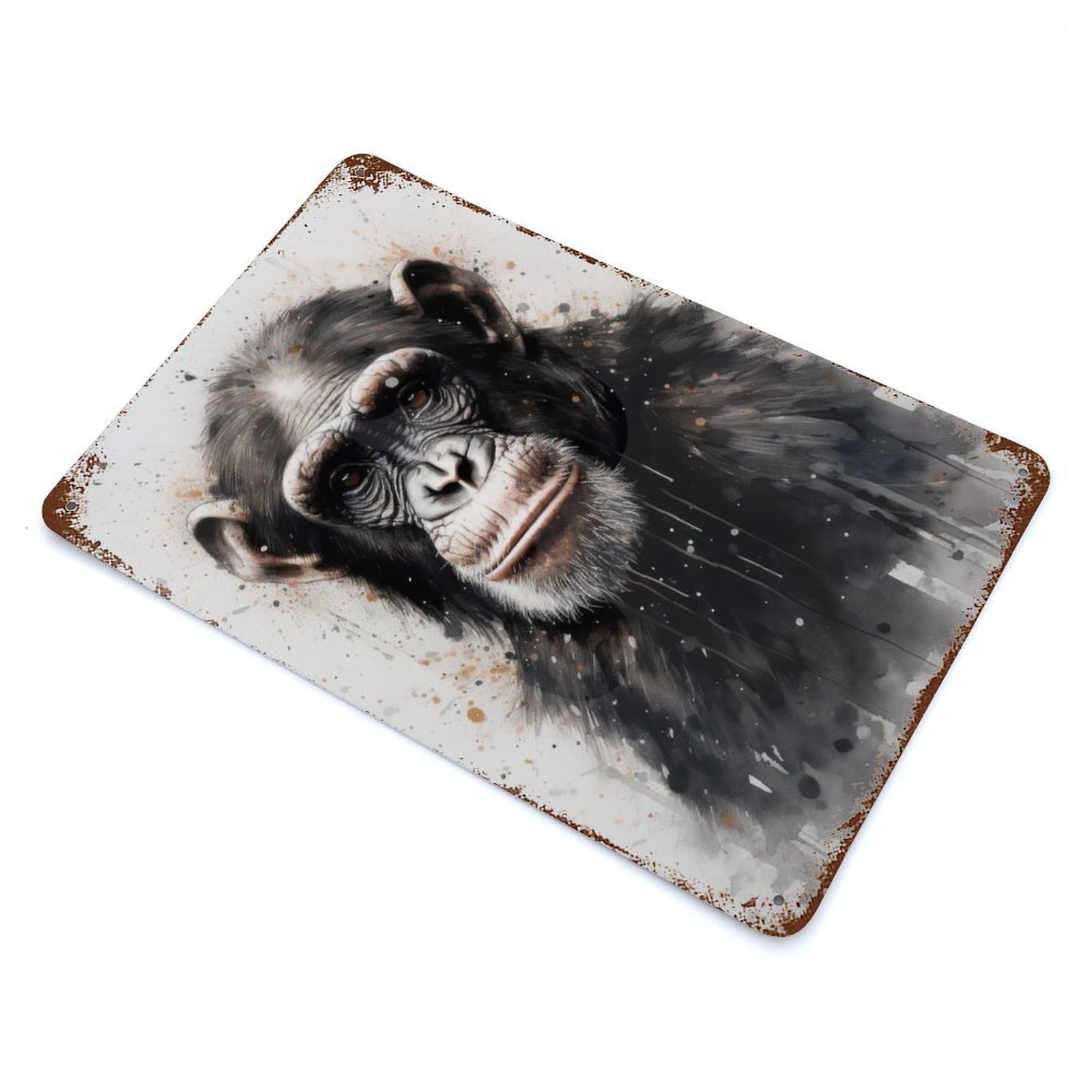 Chimpanzee Primate Majesty Vintage Wall Sign 11.8"x7.9", Rust Effect Metal Decor for Farmhouse, Kitchen And Entryway Decor