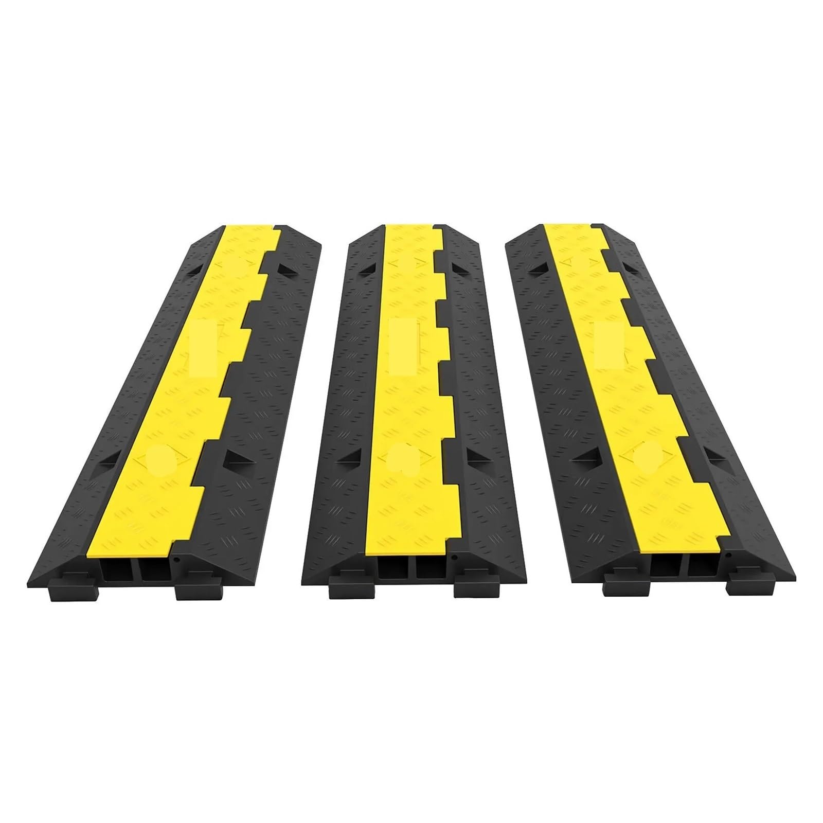 Kabelkanal Rampe Kabelschutz Rampe Draht Kabelabdeckung 2 Kanäle Gummi + PVC Geschwindigkeitsschwelle Parkplätze Auffahrt Verkehr(3PCS)