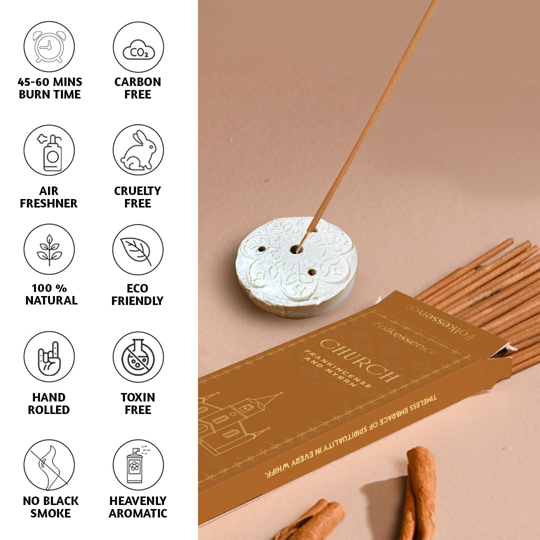 Folkulture Church Incense Sticks with Holder (100 Sticks), Church - Frankincense & Myrrh, Pack of 100 - Image 2