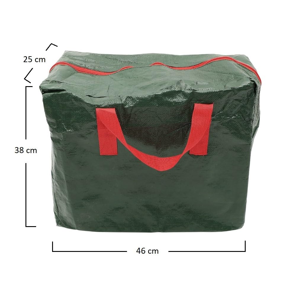 Paluplus 3 Custodie per Decorazioni Natalizie, Misura 46x25x38 cm, Borsa Verde con Cerniera e Manici, Custodia Impermeabile, Protezione da Polvere e Umidità, Sacco per Addobbi di Natale -4345C