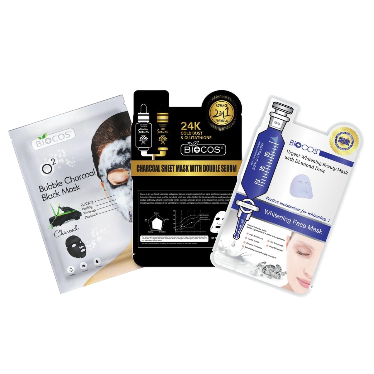 BIOCOS 24K Gold Facial Mask Bubble Face Sheet Mask With Double Serum Moisturising Hydrating Skin Beauty Purifying Peel Off Mask (pack of 3)