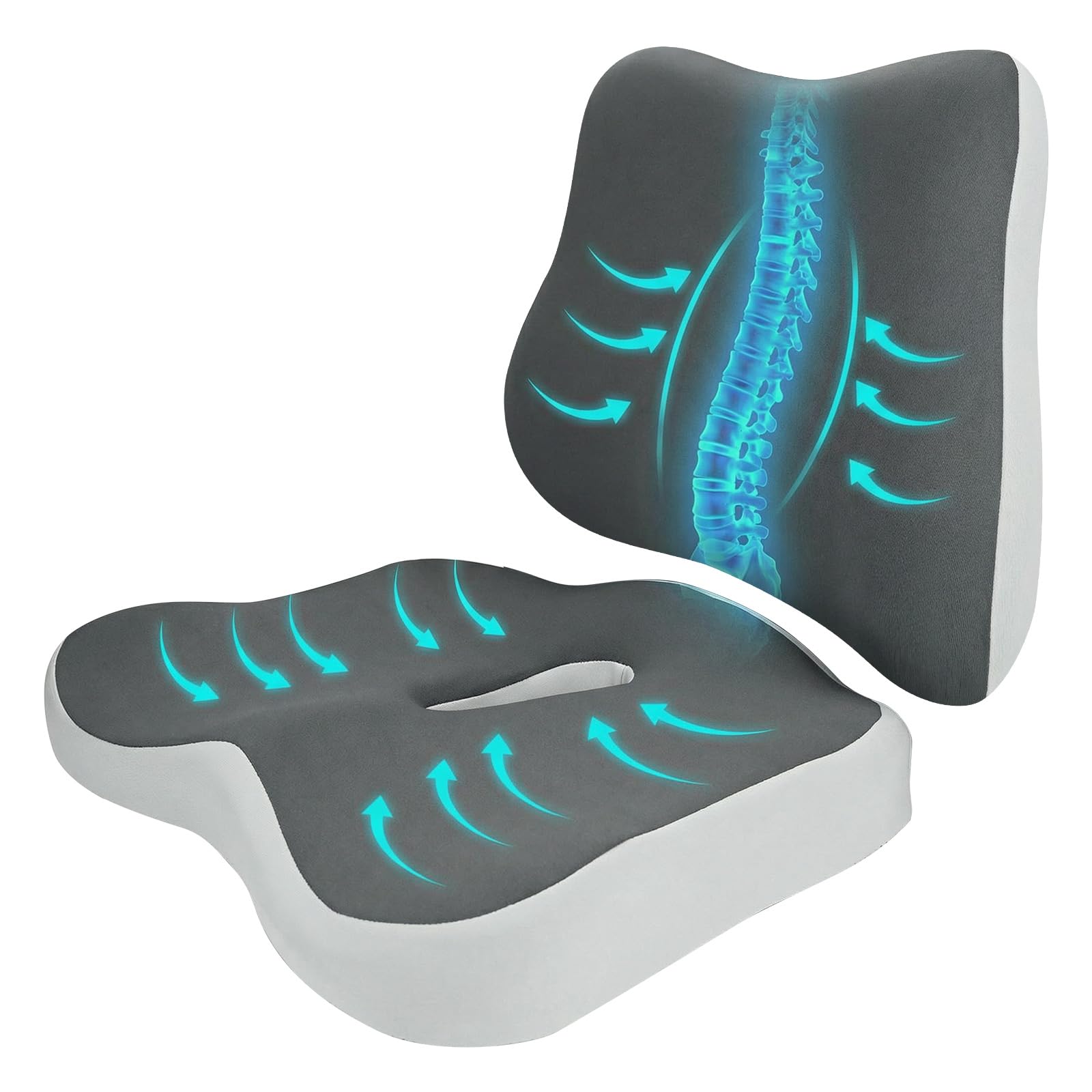 Seat Cushion and Lumbar Support - Memory Foam Chair Cushion and Back Support for Tailbone & Back Pain Relief Ergonomic Coccyx Cushion for Home Office Car and Wheelchair Car Seat Cushions for Driving