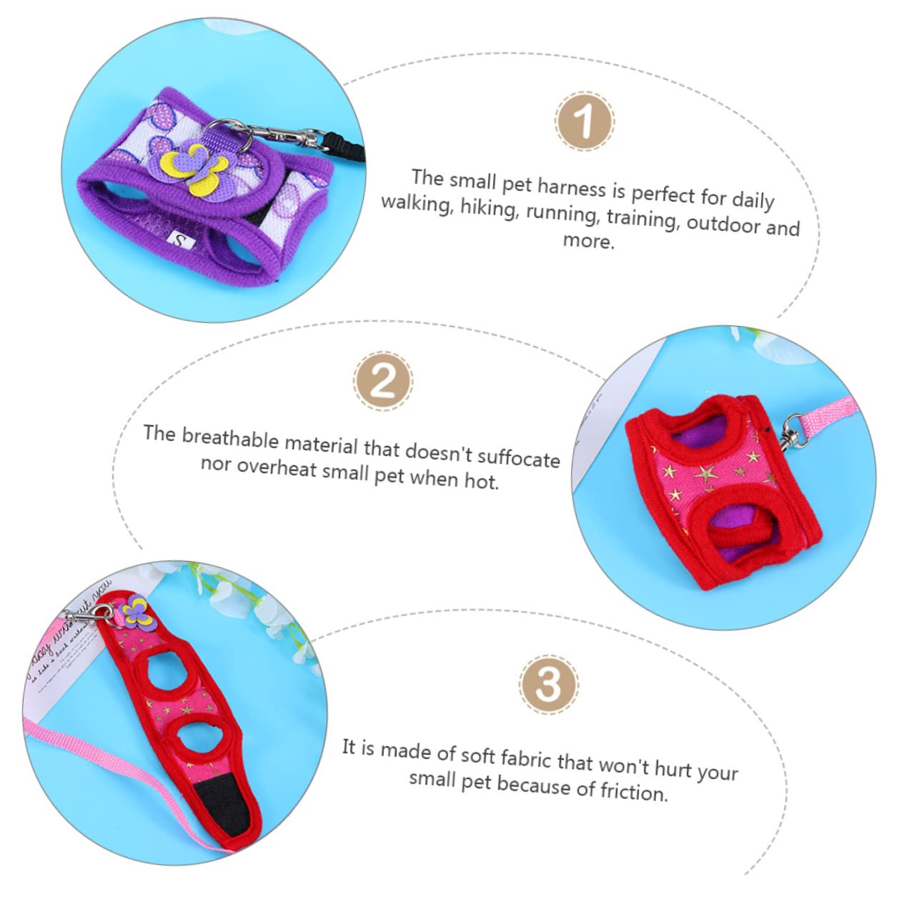 VANZACK 6sets Pettorina Per Criceti e Cincillà Con Guinzaglio Di Materiale Traspirante Per Piccoli Animali Come Porcellini e Furetti Colori Vivaci e Comodi Da Indossare