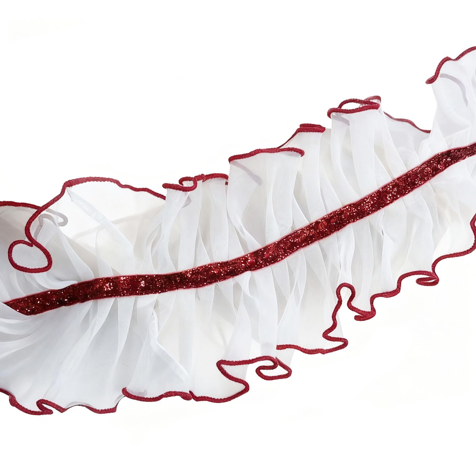 5 Yards 10cm Spitzenband Gerafftes Rüschen, Organza Rüschen Plissee Borte, Spitzenborte Weiß Zum Nähe, Mit Rot Ränder, Glitzer, Spitzenbesatz, für DIY Kleidung Hochzeit Scrapbooking