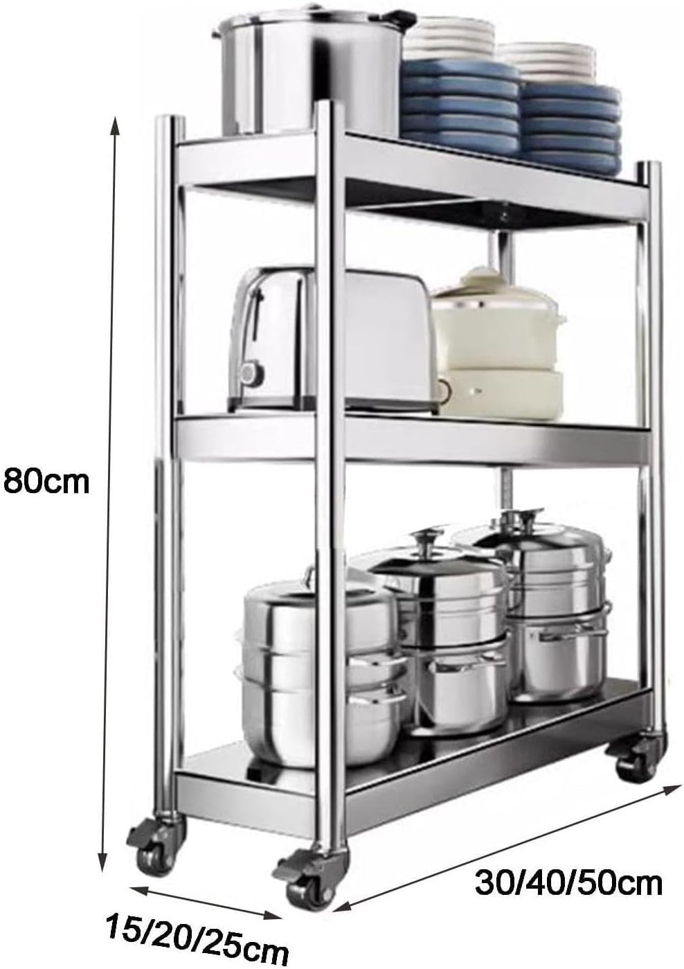 Narrow Stainless Steel Rolling Cart - Multi-Use Kitchen & Bathroom Shelves 3/4/5 Tier Storage Solution for Small Spaces Perfect for Refrigerators & nizing,