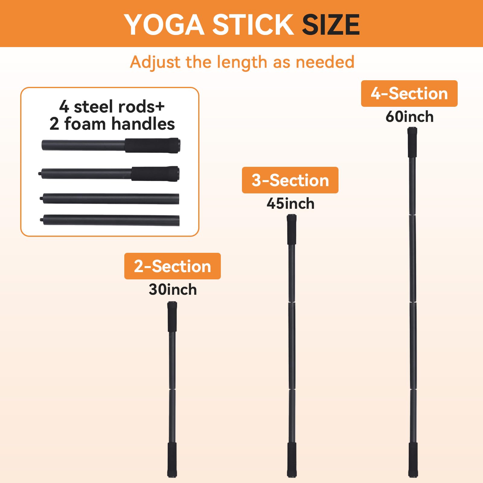 Stick De Yoga Ajustable, Promover Flexibilidad De Acero Estiramiento De Estiramiento De Estiramiento De Ejercicio Versátil Palo Con Manijas De Espuma Barras De Bar Portatiles Para El Equilibrio Físico