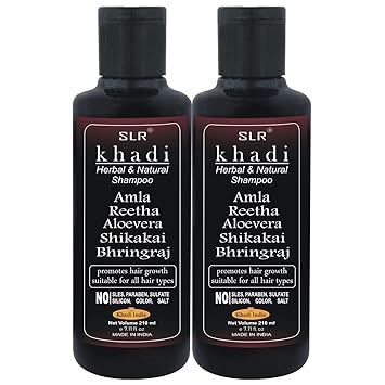 Khadi Amla Reetha Aloevera Shikakai Bhringraj Shampoo - Anti Hairfall & Anti Dandruff SLS-Paraben free Shampoo- 210 ml (Pack of 2)