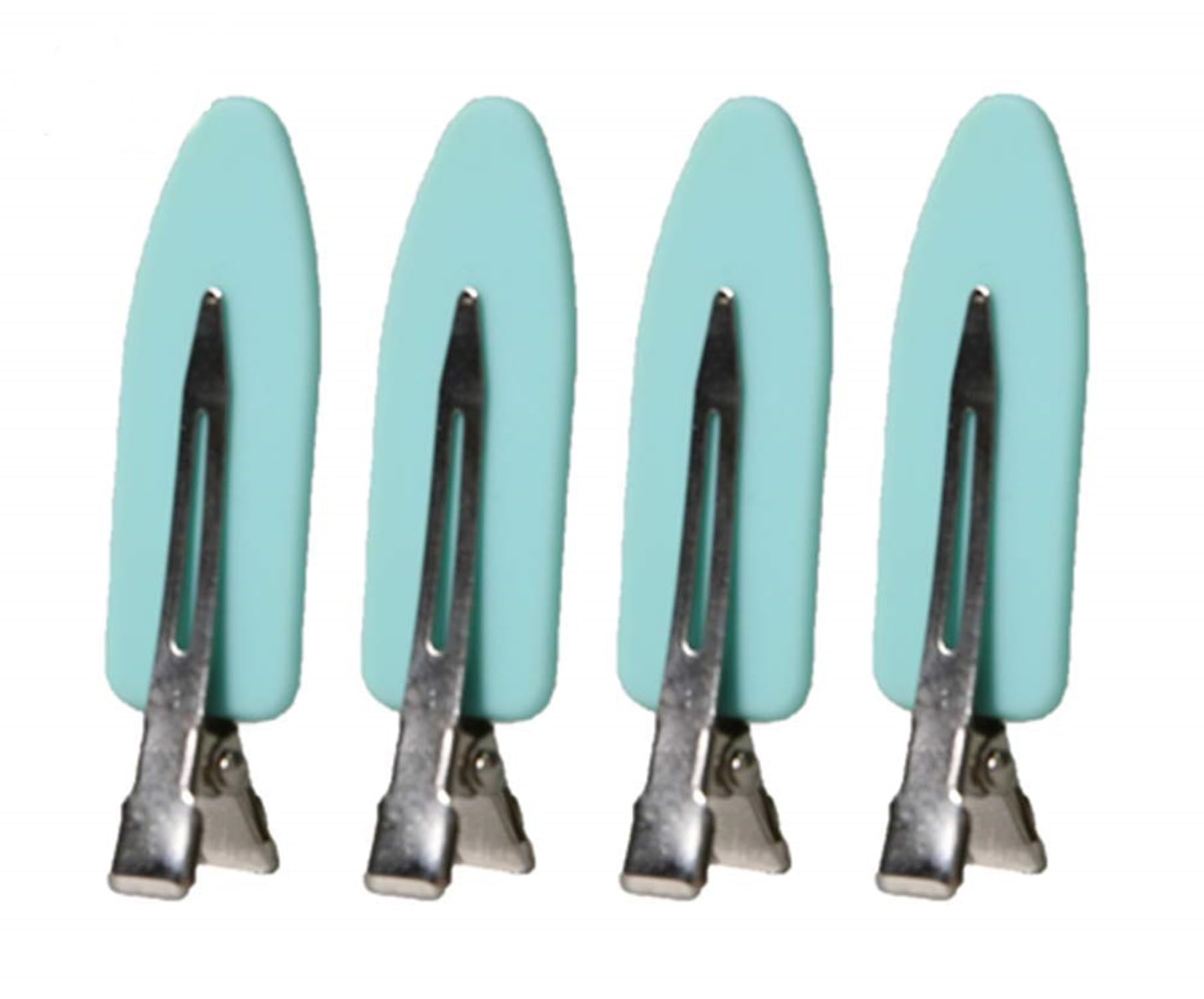 NO BEND NO CREASE HAIR CLIPS, PROFESSIONAL HAIR STYLING TOOL (CYAN BLUE - 4 PACK) MADE FROM RUBBER.