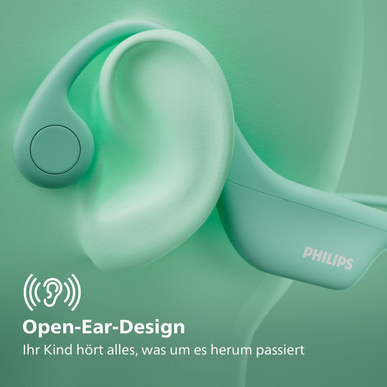 Philips TAK4607GR/00 Kabellose Open-Ear-Kopfhörer für Kinder, IPX5 Wasserschutz und bis zu 5 Stunden Wiedergabezeit, Kindersicherung, Verstellbarer Kopfbügel, kristallklare Anrufe, grün
