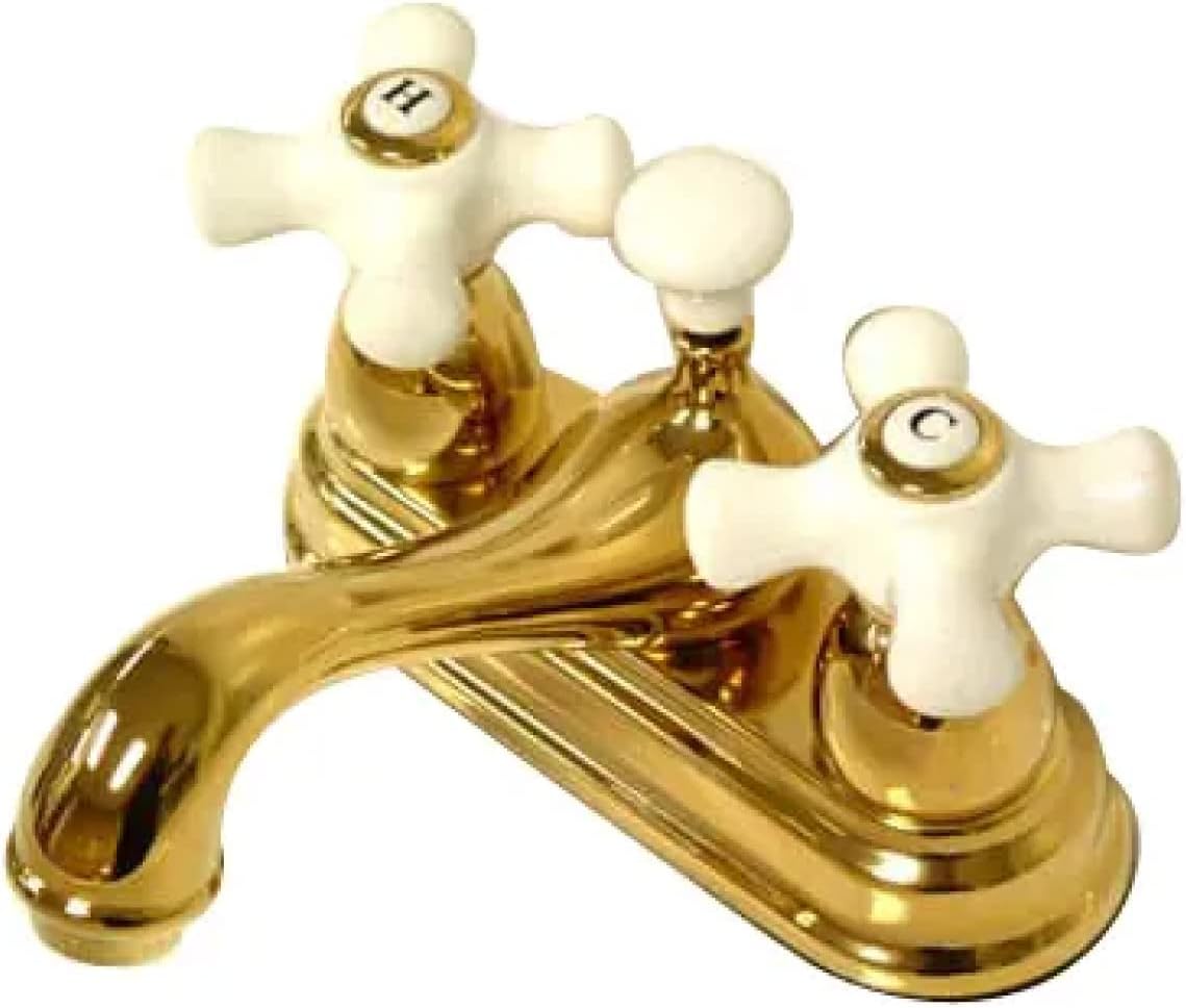 Centerset Bathroom Faucet with Double Porcelain Cross Handles Finish