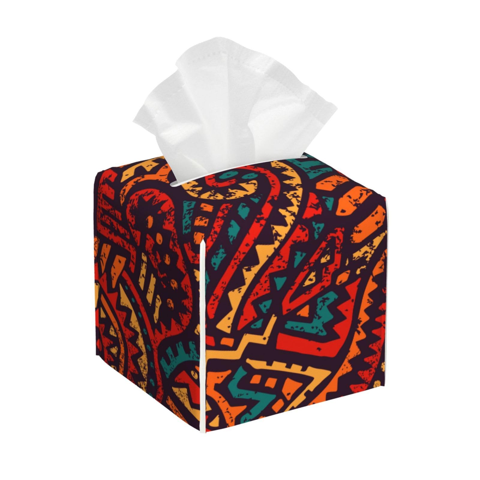 African Ethnic and Tribal Motifs Square Tissue Box Cover with Modern and Stylish Bottom Tissue Box Storage Space