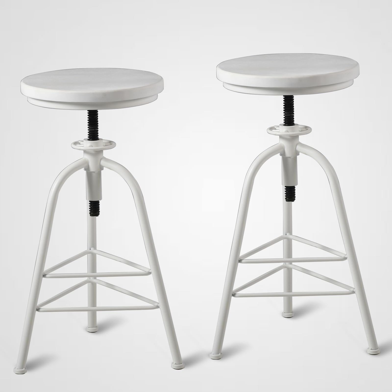 BOKKOLIKModern Bar Stools Industrial Set of 2 Bar Stool Stool Farmhouse Kitchen Dining Chairs Swivel Wooden Top Rustic Shop Stools 24.4-28.3inch Height Adjustable
