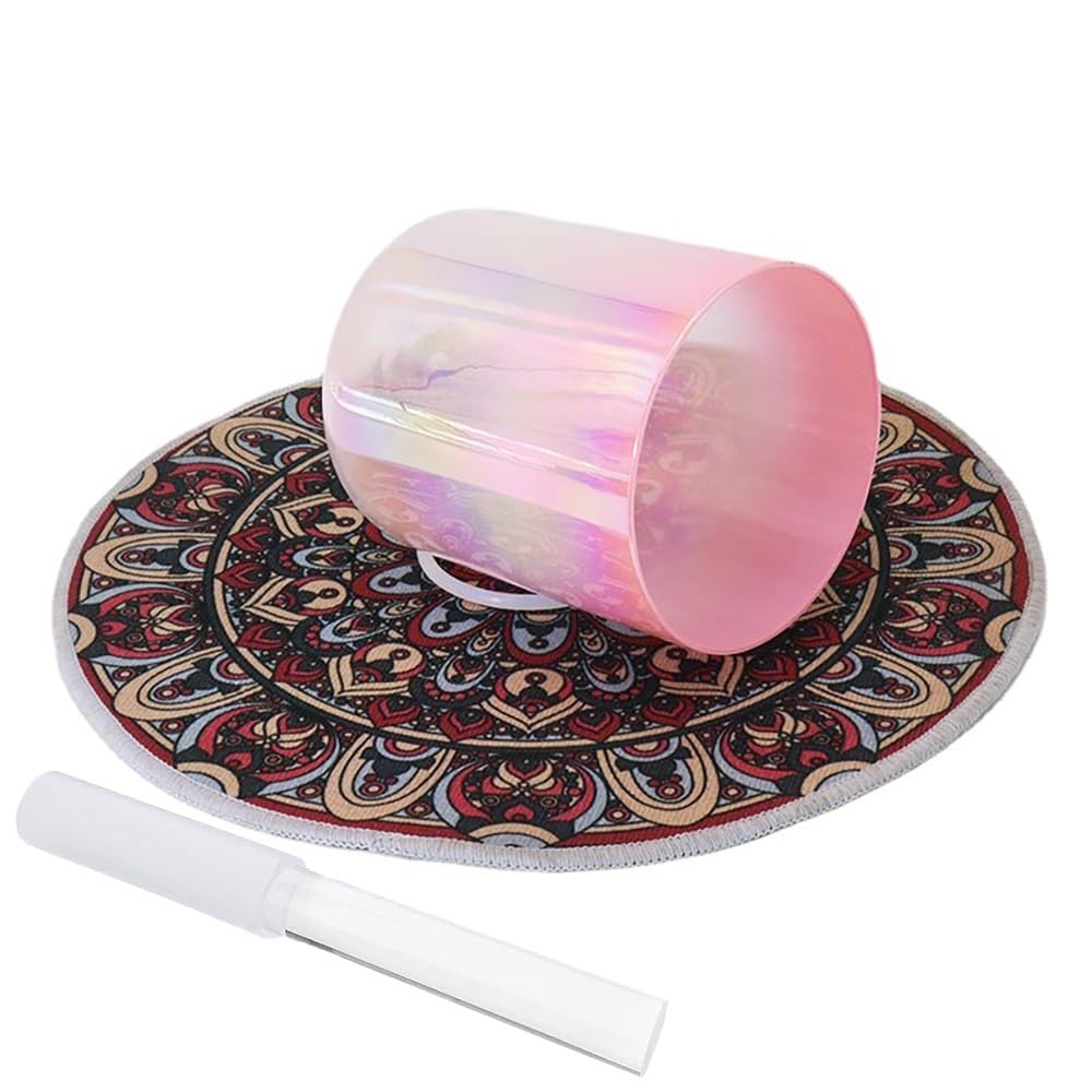 8 inch Alchemy Crystal Singing Bowl, Pink Sound Bowl Chakra Bowl, Gift For Yoga Meditation & Sound Healing, With Acrylic Striker & O-ring, Blanket(G Note)