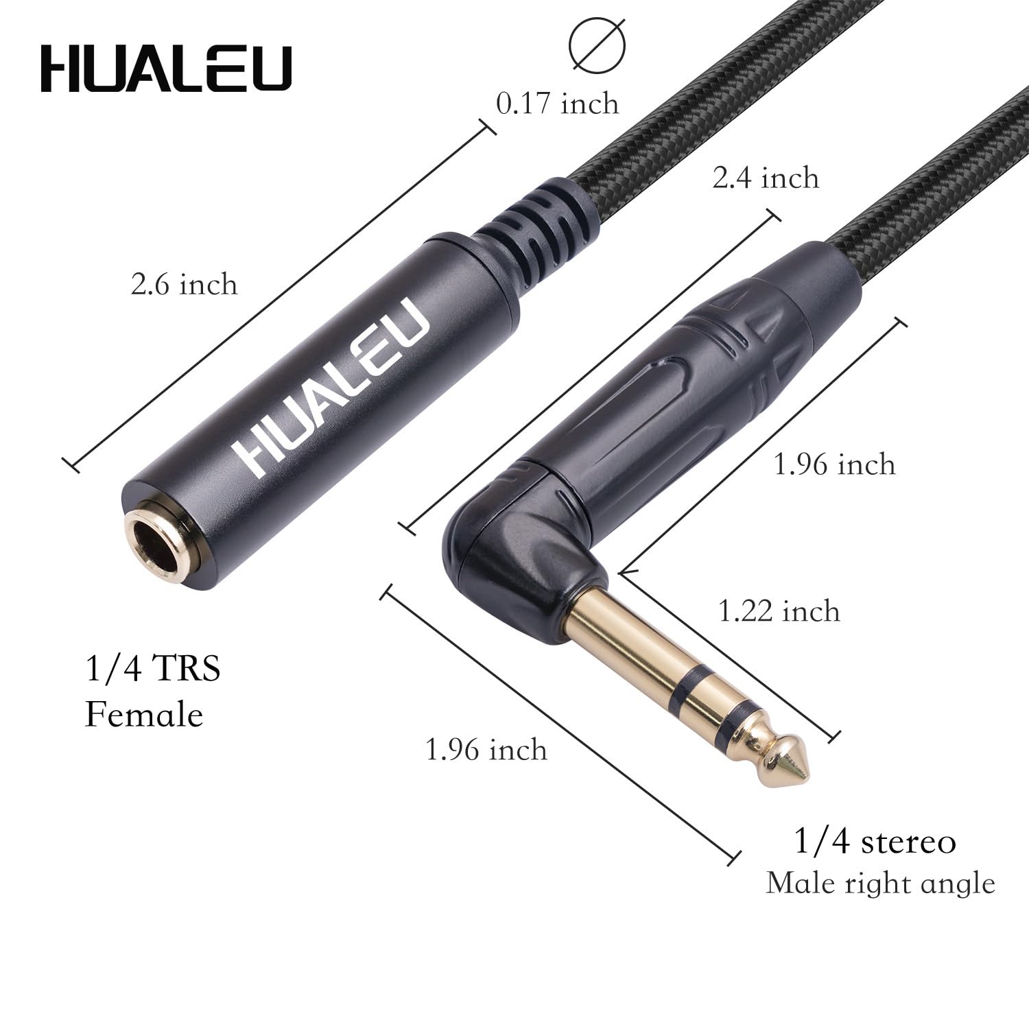 HUAELU Audiokabel, rechtwinklig, 6,35 mm, TRS-Stereo-Stecker auf Buchse, 6,35 mm Stereo-Stecker auf 1/4-Zoll-Buchse, Stereo-Gitarren-Verlängerungskabel für Verstärker, Kopfhörer, 2 Stück