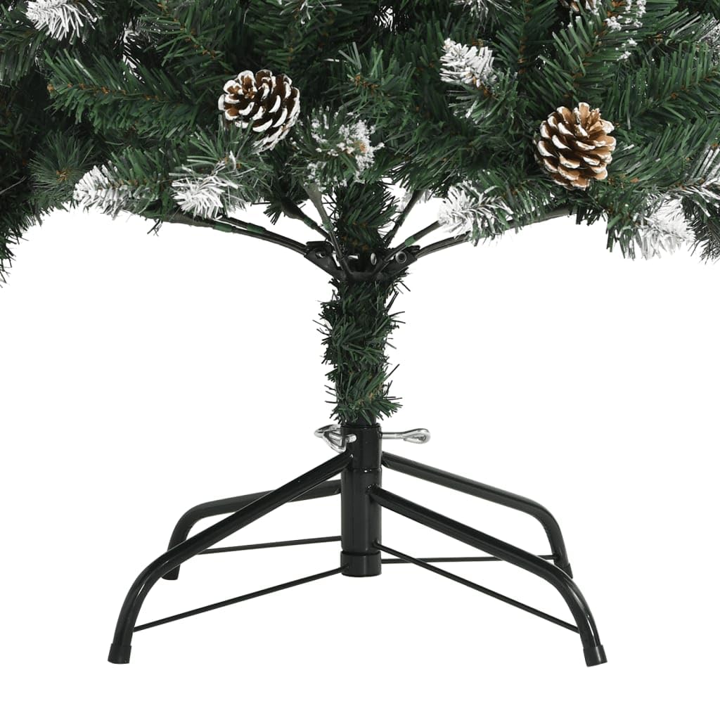 Albero di Natale artificiale da 240 cm, con supporto, in PVC verde, con pigne, design pieghevole per un facile montaggio, punte di abete cespugliate con neve e glitter, incluso