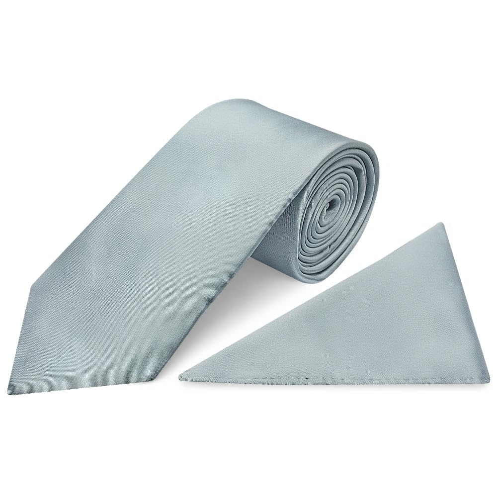 Ties R Us Men's Blue Plain Duck Egg Satin Classic Tie And Pocket Square Set
