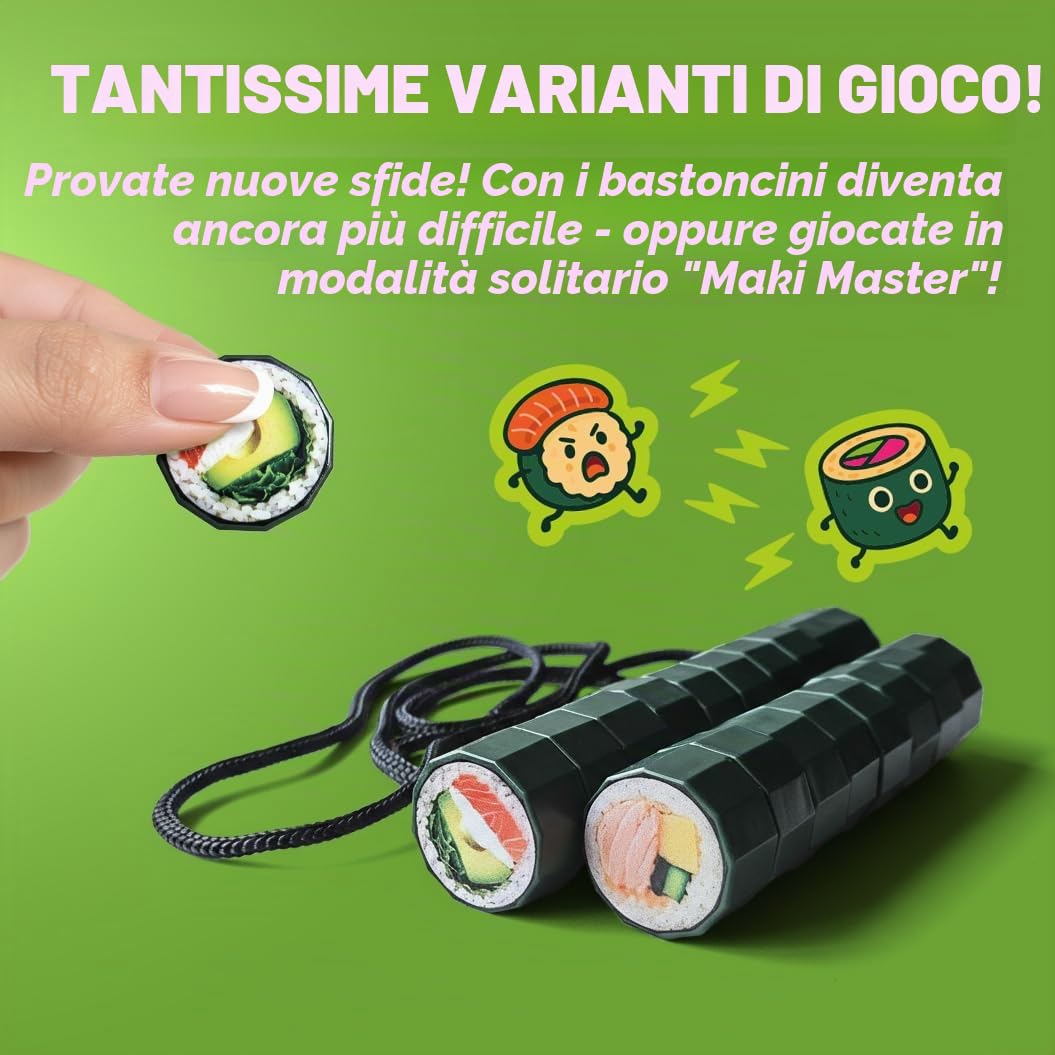 Maki Madness Gioco Magnetico – Gioco di Abilità Famiglia da 6 Anni | 20 magneti sushi, corda e scatola – gioco da viaggio, di società e regalo di compleanno, Natale – per 1-4 giocatori da 6 anni