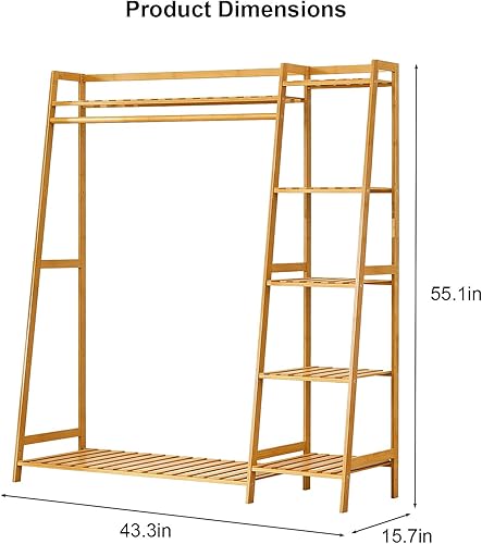 Miniatura 2 de Bamboo Closet Organizer and Garment Rack, Multi-tiered Storage for Living Room, Bedroom, and Hall Clothes