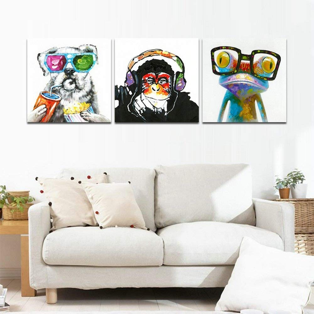 Amazon.co.jp: CyiohArt - 3パネル抽象的なパッチワーク絵画壁アート