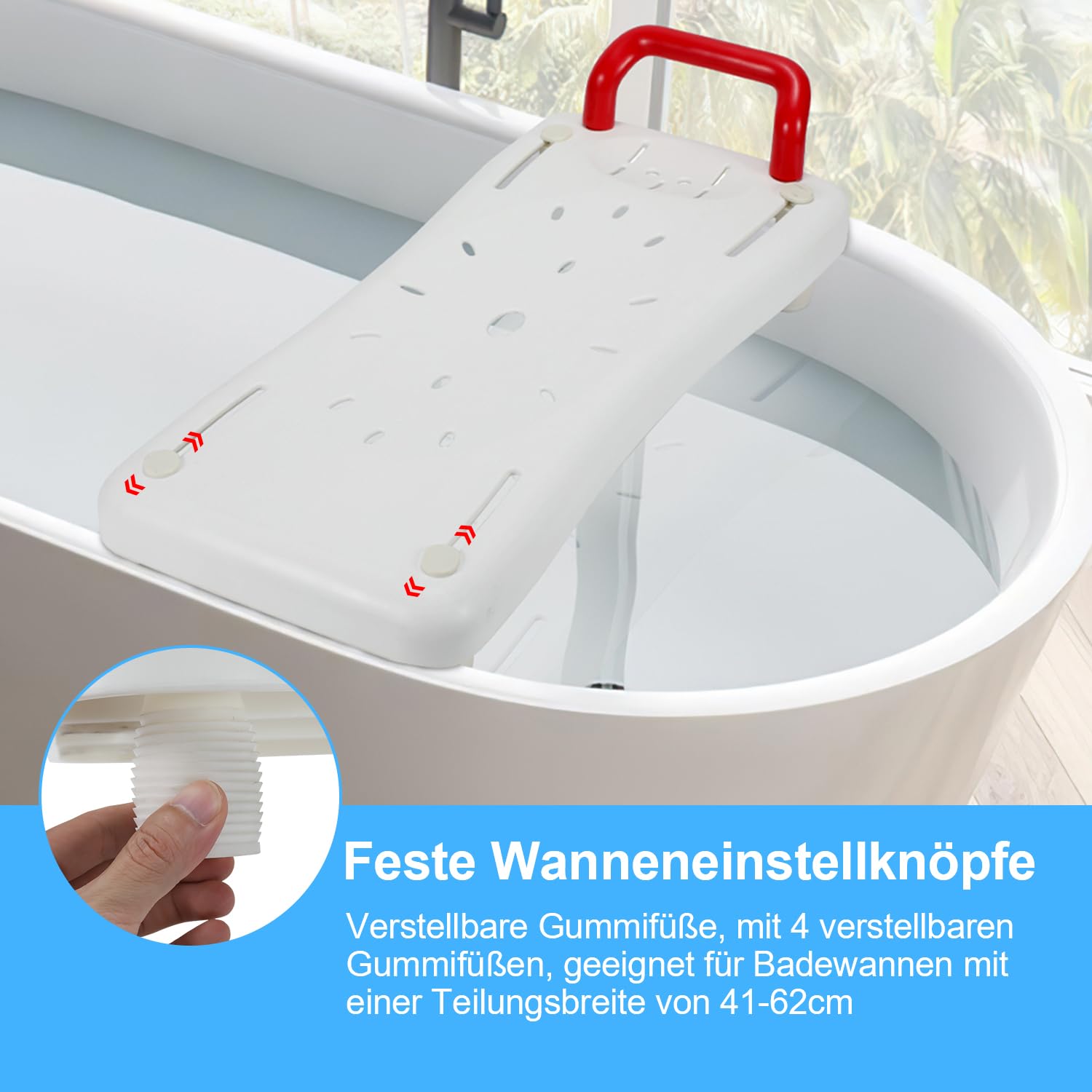 Randaco Siège de baignoire pour personnes âgées 70 cm 150 kg largeur 41-62 cm porte-savon poignée