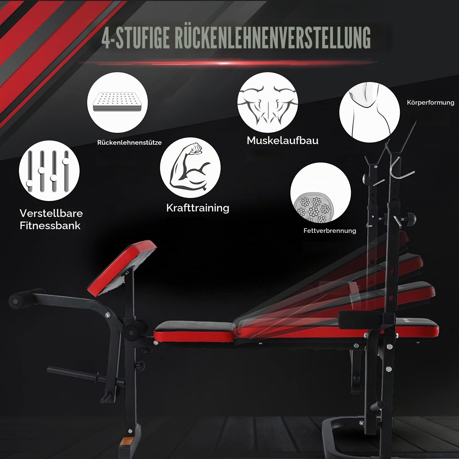 ISE Multifunktional Trainingsbank, Hantelbank Verstellbar Klappbar mit Beincurler Haushalt Fitnessgeräter für Kniebeuge, Hantelbank Bankdrücken,Rumpfbeuge,Training Bank Neigen, Beinbeuger für Zuhause