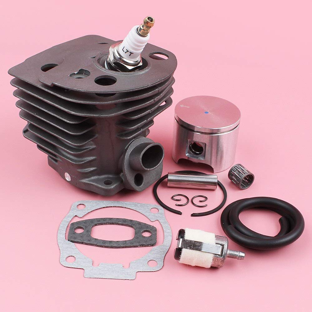 Kit de junta de bujía de línea de filtro de combustible de pistón de cilindro de 46mm compatible con Husqvarna 55 51 pieza de herramienta de jardín de motosierra