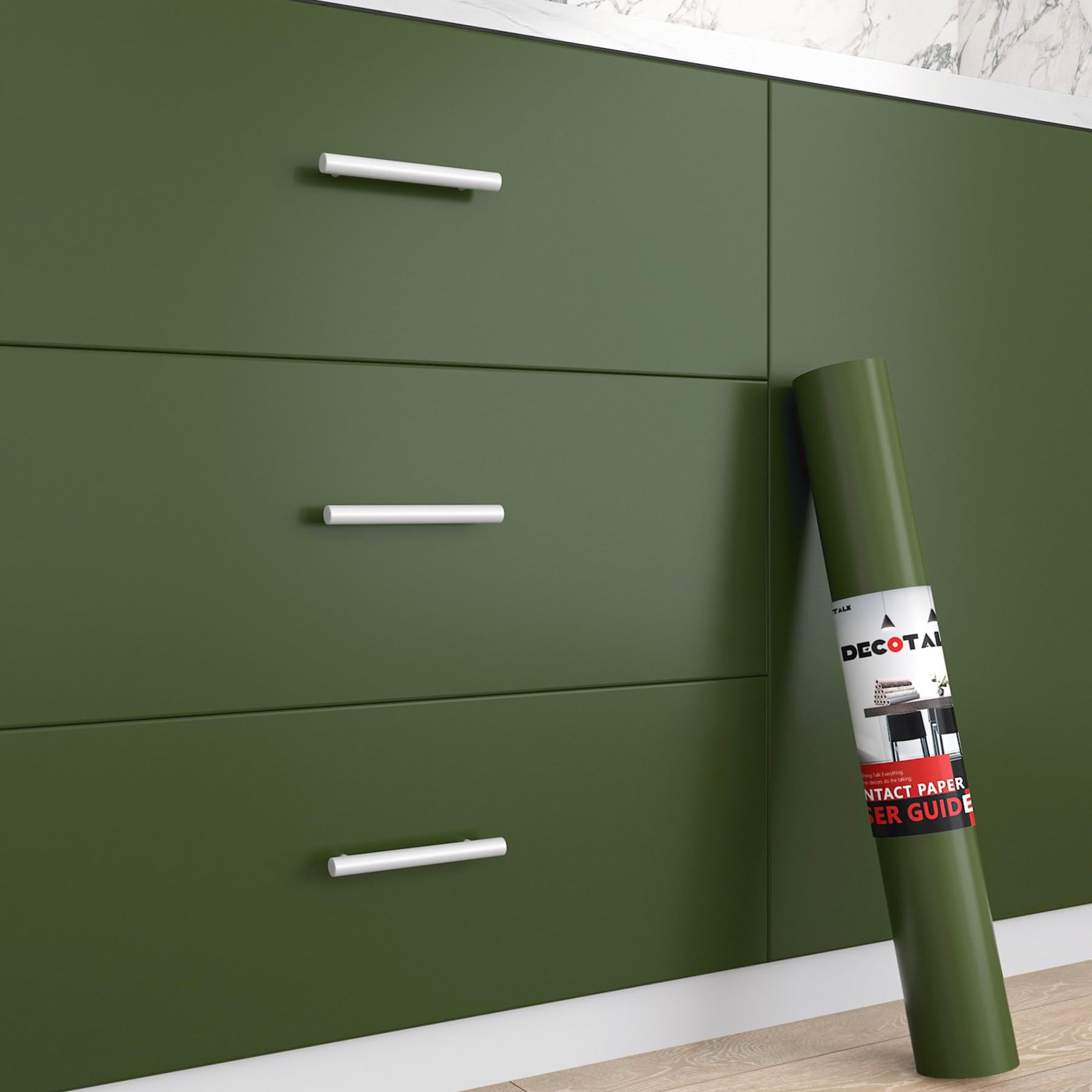 Decotalk Peel and Stick Wallpaper Green Wallpaper Removable 17.7"x120" Green Contact Paper for Cabinets and Drawers Olive Green Contact Paper for Desk Solid Green Wallpaper Self Adhesive Green Vinyl