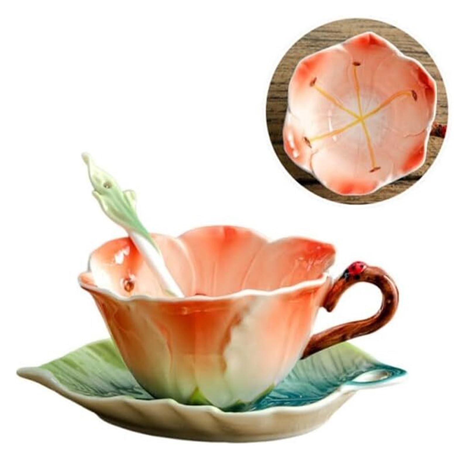 Zestaw ceramicznych filiżanek i spodków do kawy | Wielokolorowy zestaw ceramicznych filiżanek do popołudniowej herbaty(Pink)