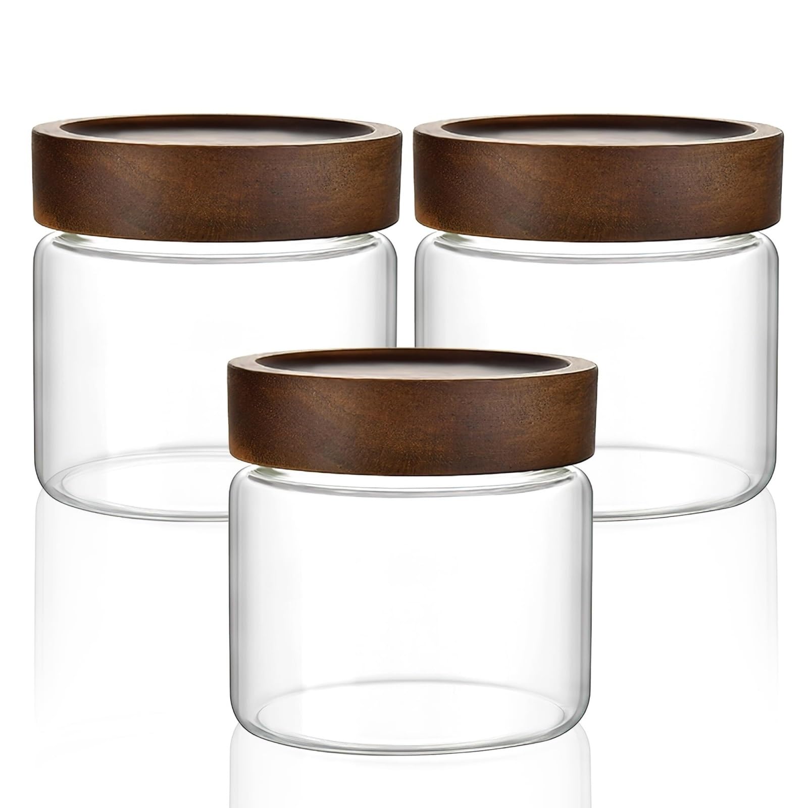 Vorratsgläser mit Deckel Set Mit 3 Vielseitigen Glasbehältern Luftdichtem Holzschraubdeckel, Heimdekoration Aufbewahrungsgläser Küche(175ml)