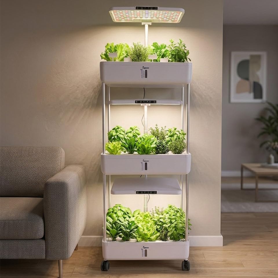 Image of UGAOO Smart Indoor Hydroponic Garden System with LED Grow Light | Hydroponic Tower & Indoor Herb Garden Kit for Herbs, Vegetables & Flowers | Soil Free Growing System for Home
