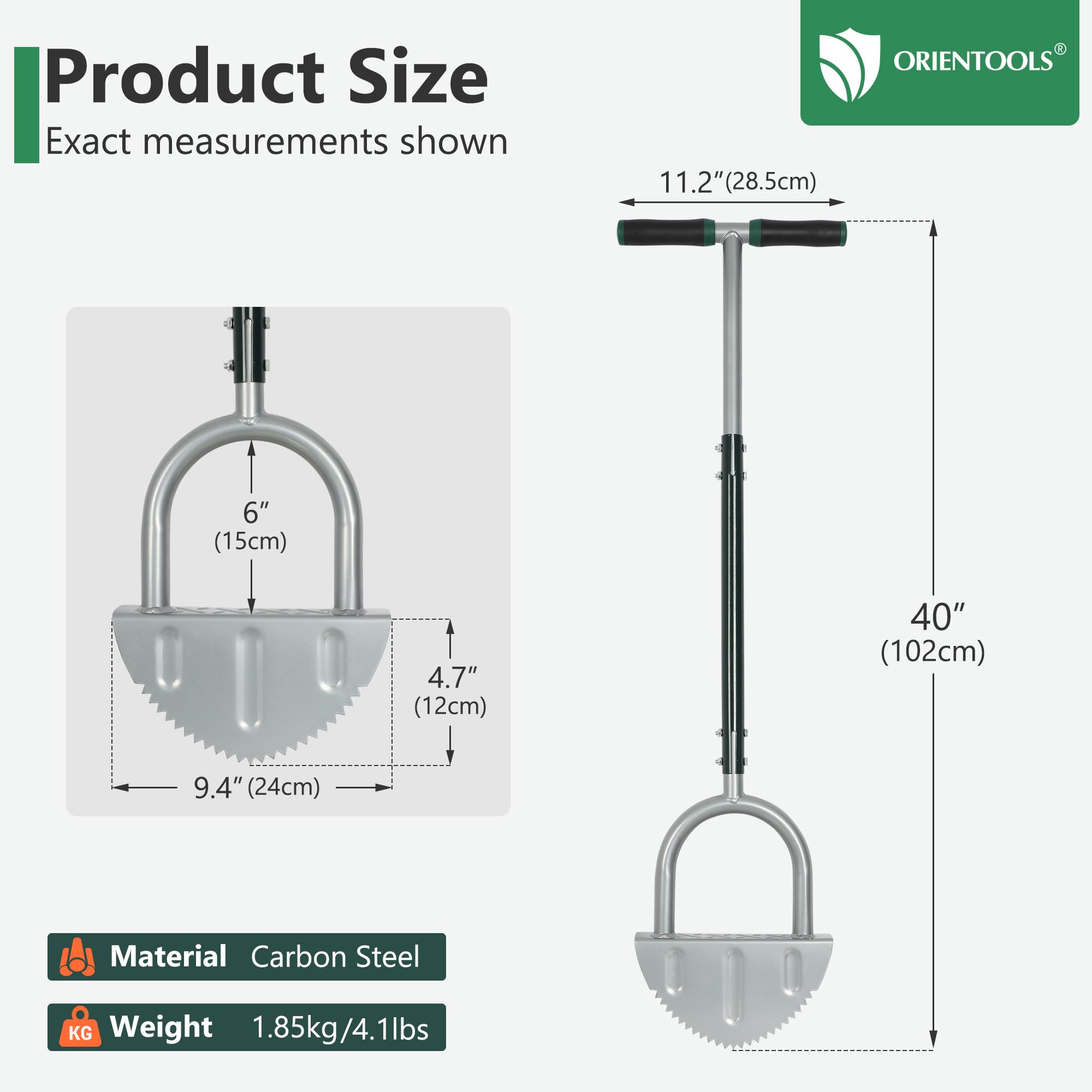 ORIENTOOLS Strumento per rifilare il giardino, manuale, struttura in acciaio, verde, 120 cm di altezza x 44 cm di larghezza, 2,2 kg